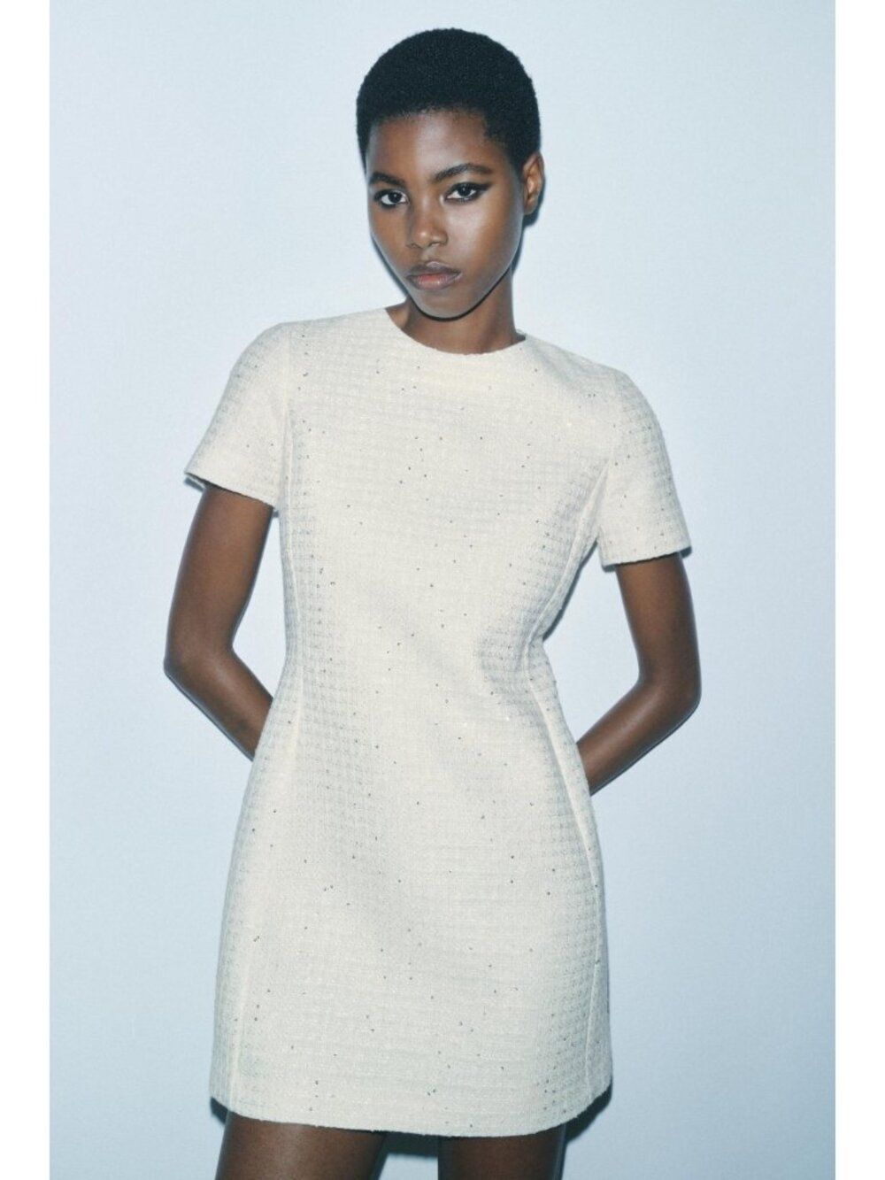 Zara Womens Mini Dress M Off White Tweed Textured Sequin Party 4043/273 NWT
